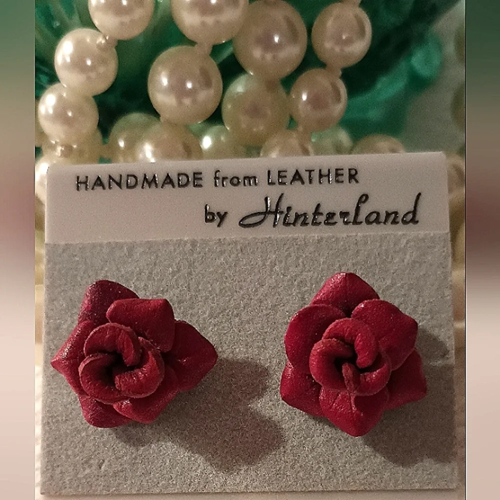 Handcrafted Leather Rose Earrings - Picture 2 of 16